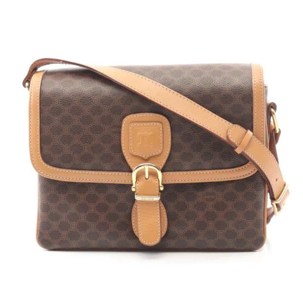 Celine Macadam Shoulder Bag Canvas Leather Brown